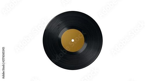 Photography Black vinyl record with a blank gold center label