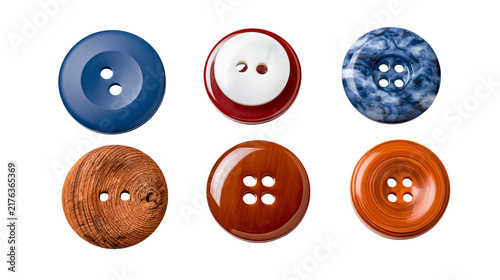 Canvastavla Collection of six assorted round sewing buttons with various textures and colors