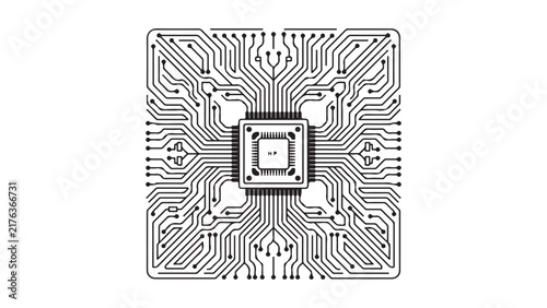 Symmetrical Circuit Board Pattern with Central Microchip