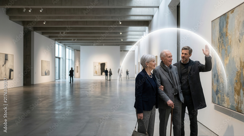 Fototapeta premium Dynamic discussion in contemporary art space discovering creative expressions collaboratively