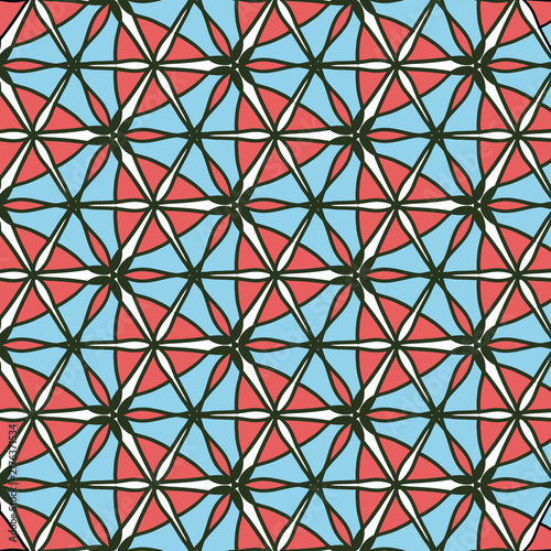 Blue Red Geometric Triangles Seamless Pattern