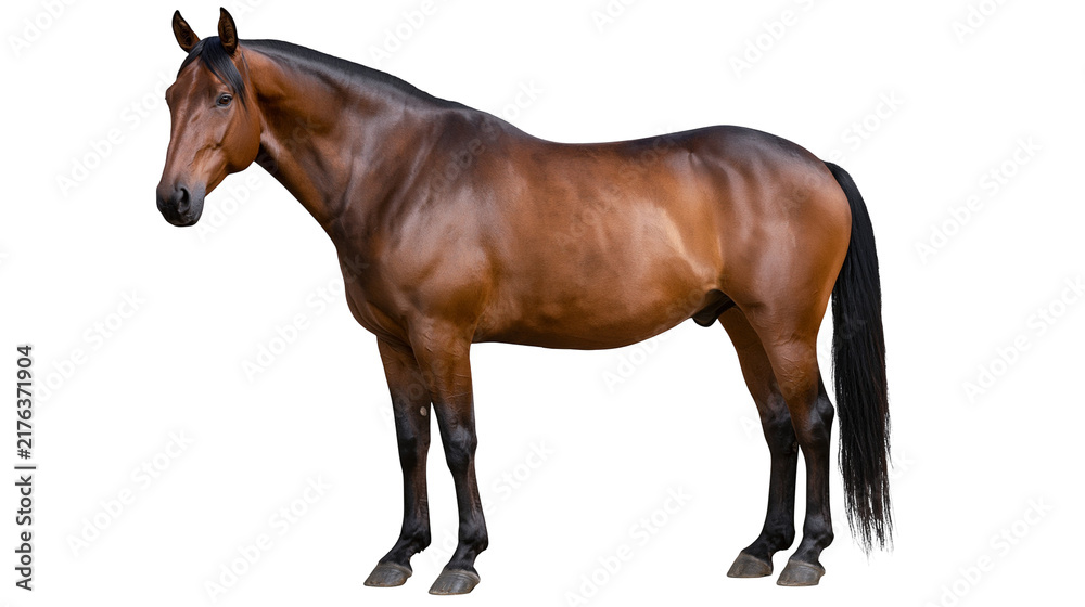 Obraz premium Bay horse with black mane and tail standing in profile