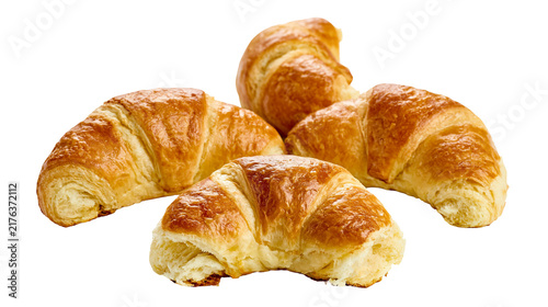Canvastavla Three golden brown flaky buttery croissants arranged in a group