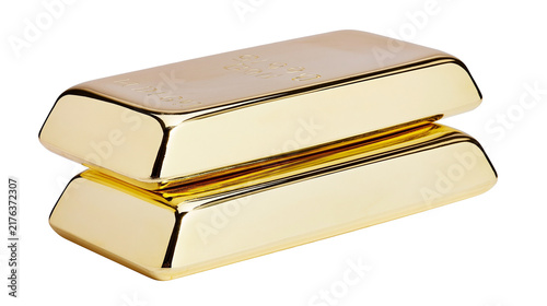 Obraz na plátne Two shiny polished gold bars stacked on top of each other