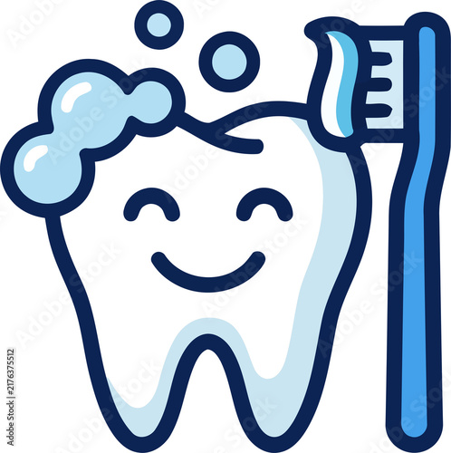 Tooth brushing character with foam bubbles graphic element png isolated icon