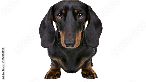 Black and tan dachshund dog looking forward with expressive brown eyes