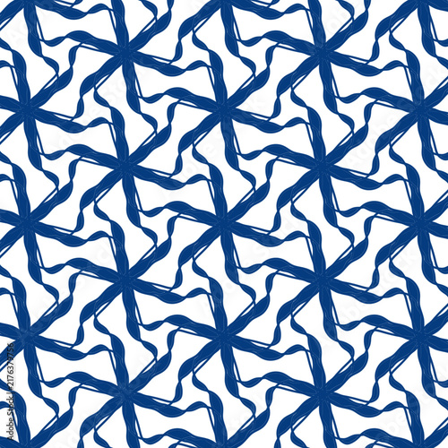 White Blue Geometric Swirl Seamless Pattern
