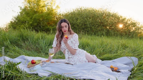 Enjoy a Relaxing Picnic with Fresh Fruits During the Beautiful Golden Hour