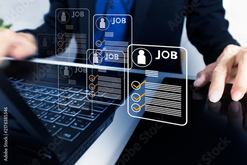 Business people search for job information, find the right people for the job in the company. Business people choose the right people for the job.