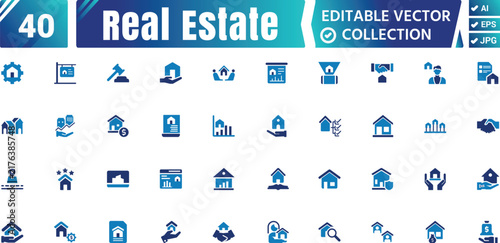 Real Estate Fill Art Icon Collection – Property, House, Building & Mortgage Icons