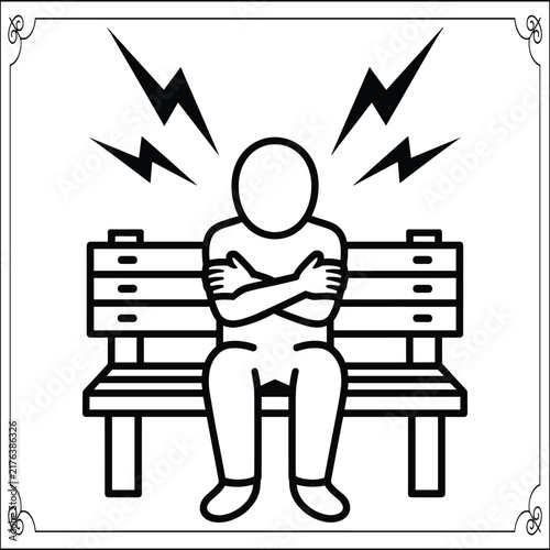 Person on bench feeling intense stress and anxiety illustration for mental health awareness and therapy.