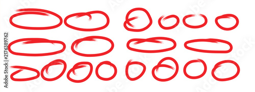 Hand drawn red circles set for highlighting text and marking important information on paper.