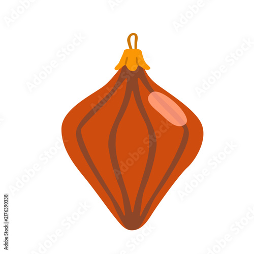 Diamond-shaped Christmas ornament with a decorative striped pattern and hanging loop. Flat vector illustration, hand drawn. Simple festive decoration with an elegant geometric design.