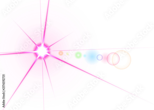 Quadro su tela Bright white light beam and lens flare with colorful glowing circles overlaid on