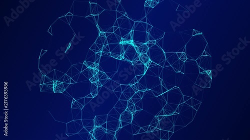 Abstract digital network sphere with connecting glowing blue lines and dots representing big data technology communication and global internet