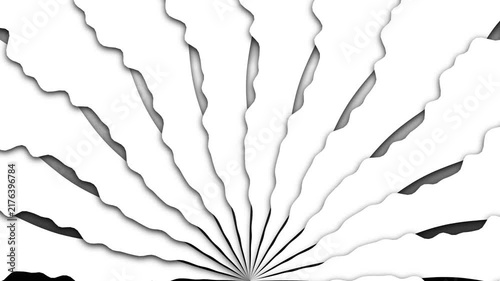 Abstract white paper layers with wavy edges creating a burst or sunburst pattern effect with deep shadows for a modern graphic background design