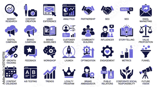 Comprehensive Collection of Digital Marketing and Business Strategy Icons for Professional Branding and Corporate Project Communication