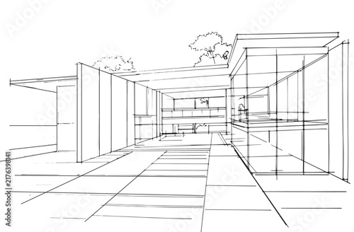 Drawing exterior and interior architectural lines. , Graphic assembly in architecture and interior design work. ,Sketch ideas for interior or exterior designs.