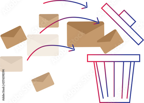 Graphic illustration showing how to dispose of an email in the trash.