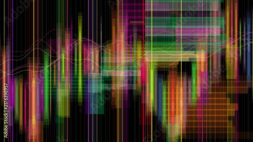 Abstract digital spectrum background with colorful vertical light lines and data grid.