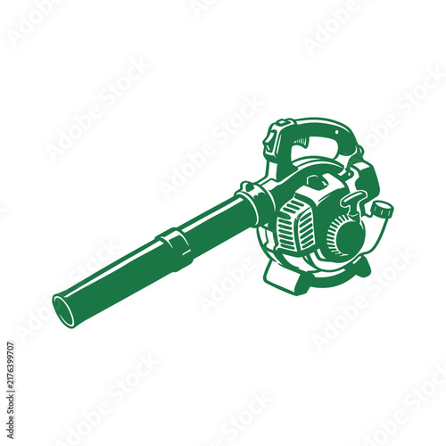 Green leaf blower vector illustration for gardening and yard maintenance icon