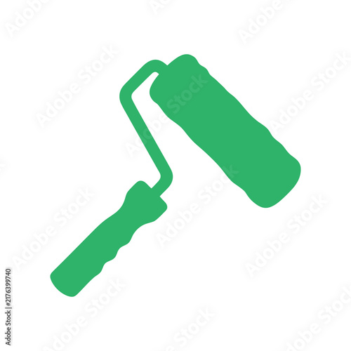 Green paint roller vector icon for home improvement renovation and wall decorating projects