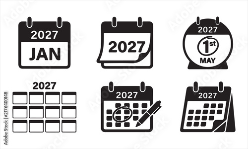 2027 Calendar Vector Icons Set for Event Planning, Scheduling, and Time Management UI Design