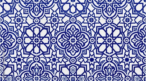 Blue and White Traditional Moroccan Tile Seamless Pattern