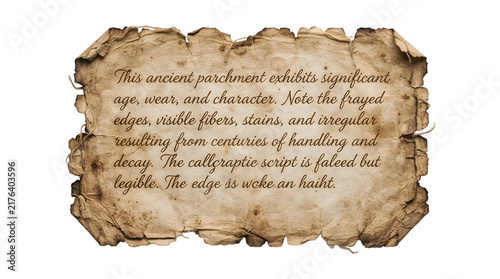 Old vintage parchment paper with handwritten calligraphy isolated on white background