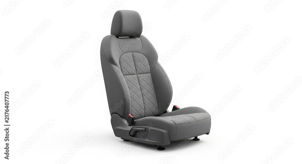 Obraz premium Modern grey leather car seat featuring elegant diamond stitching pattern isolated on a clean white background for automotive interior design