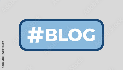 Simple blue rounded rectangle hashtag blog button icon designed for website navigation and social media marketing.
