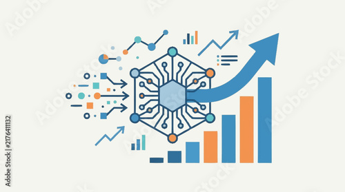 Artificial Intelligence Business Growth Concept with Circuit Brain and Rising Charts.