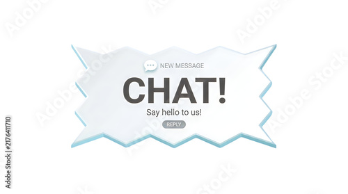 Chat bubble notification icon with text isolated on white background