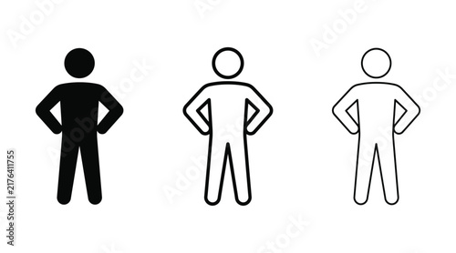 People icon set standing with hands on hips, human character symbols