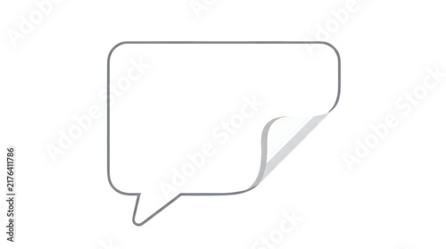 White speech bubble sticker with curled corner isolated on transparent background