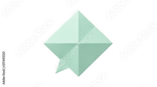 Light green paper origami star shape isolated on white background