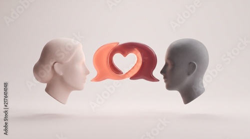 World Sexual Health Day, 3D Abstract Couple Profiles with Interlocking Speech Bubbles Forming Heart Shape Concept