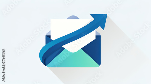 Email marketing envelope with rising blue arrow for business growth