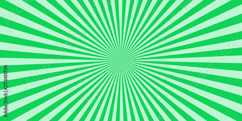 Modern green sunburst background with angular stripes bursting from the core, abstract retro design for banner, poster and presentation.