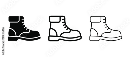 Set of winter boots icons hiking shoe outline, solid and linear symbols working boots vector illustration