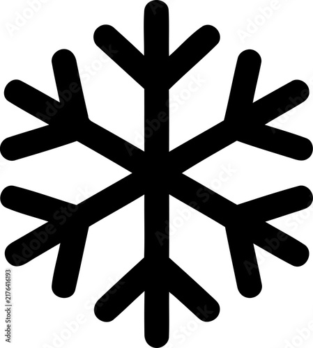 Black snowflake icon for winter and christmas design isolated on transparent background