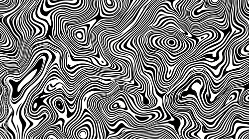 Abstract Black and White Wavy Line Pattern, Seamless Topographic Map Style Background, concept of flow and visual distortion