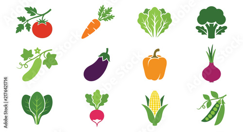 Collection of colorful vegetable icons on a white background