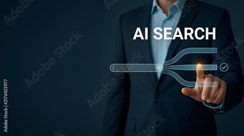 Obraz na płótnie Artificial intelligence search concept with business professional using technology