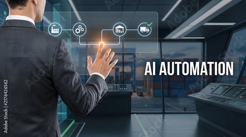 Obraz na płótnie Business professional observing artificial intelligence network and automation technology interface