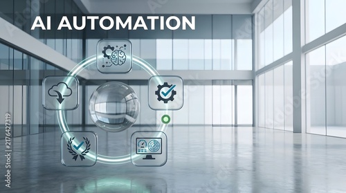 Obraz na płótnie Robot navigating a modern office space with artificial intelligence and automation