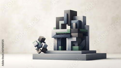 Abstract geometric architectural composition with stacked blocks