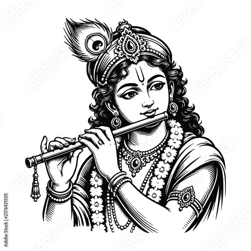 Lord Krishna playing flute Clipart.