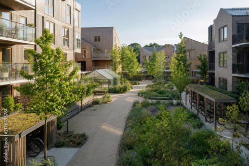 Car Free Residential Courtyard with Green Pedestrian Street