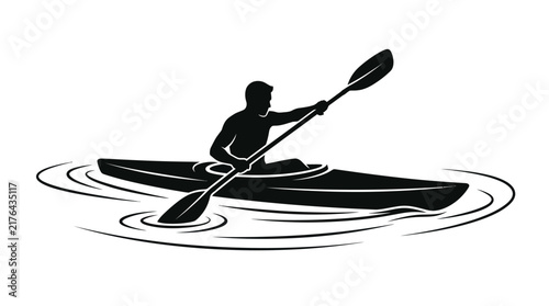 Silhouette of Kayaker Paddling on Water